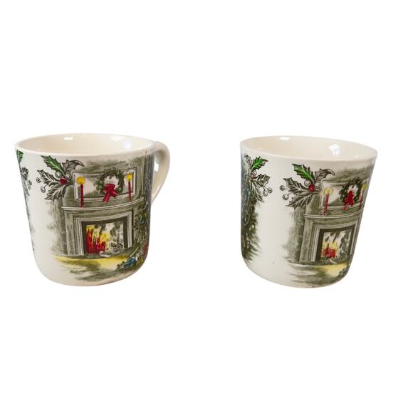 Johnson Bros Vintage Christmas Mugs Made in England TWO! Genuine Hand Engraving - Picture 1 of 15